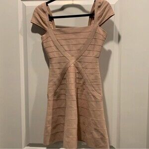 HERVE LEGER neutral cream pink dress size small